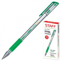 Ручка гел. STAFF, корпус прозр., узел 0,5мм, линия 0,35мм, рез. упор, зеленая, 141825