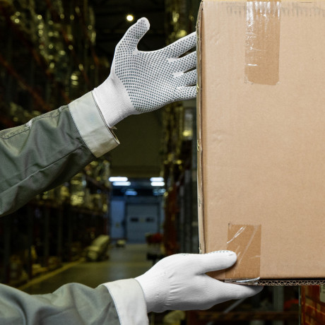 Перчатки Нейлон, ПВХ точка, 13 класс, белые, L