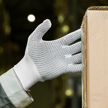 Перчатки Нейлон, ПВХ точка, 13 класс, белые, L