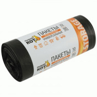 Мешки для мусора 90л/10шт, 40мкм, ПВД, рулон, черные 310409 Рыжий кот