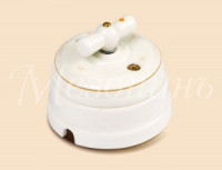 МЕЗОНИНЪ выкл. прох. фарфор повор. на 2 полож. с рамкой, 10А, золото на белом, &quot;ПЕТЕРГОФ&quot; GE70404-50