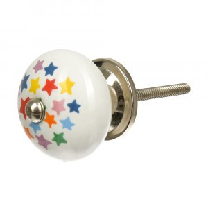 Ручка керамическая для мебели Звезды бел/рис цветн (в кор 6 шт, цена за шт) BLUMEN HAUS
