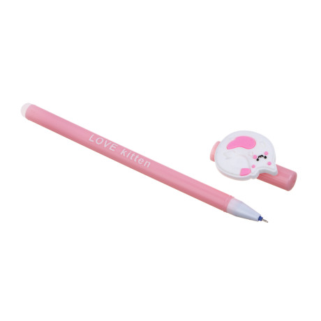 Ручка гелевая "пиши-стирай" синяя, фигурка в форме котика, 4 дизайна