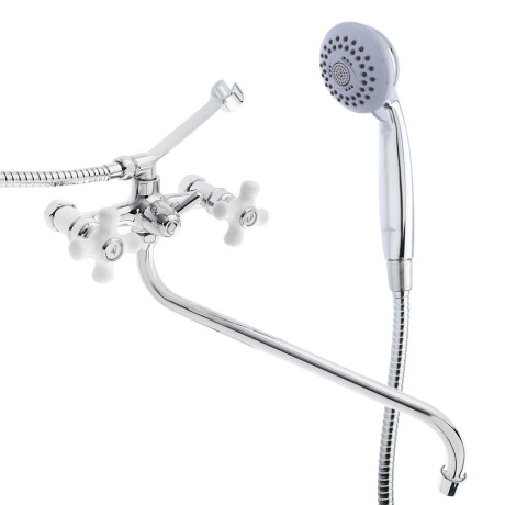 RAIN Смеситель для ванны Венера, круглый излив 35см, керам. кран-буксы 1/2, душ. набор, латунь, хром