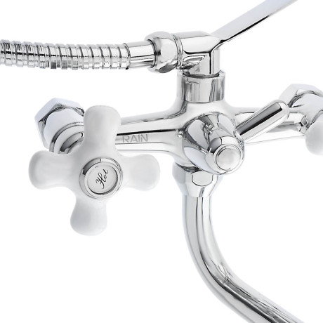 RAIN Смеситель для ванны Венера, круглый излив 35см, керам. кран-буксы 1/2, душ. набор, латунь, хром