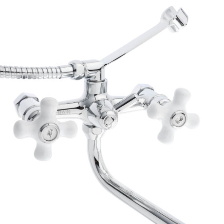 RAIN Смеситель для ванны Венера, круглый излив 35см, керам. кран-буксы 1/2, душ. набор, латунь, хром