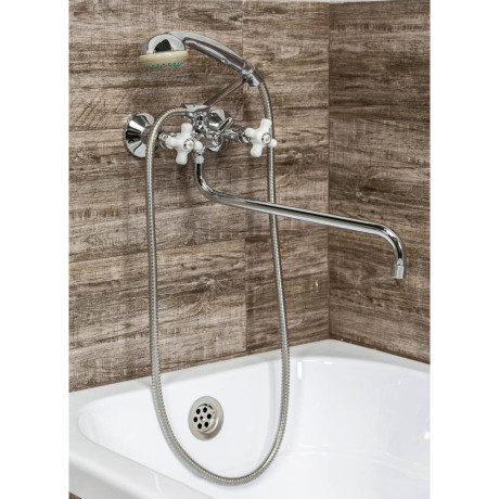 RAIN Смеситель для ванны Венера, круглый излив 35см, керам. кран-буксы 1/2, душ. набор, латунь, хром