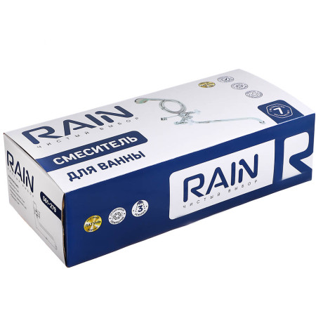 RAIN Смеситель для ванны Венера, круглый излив 35см, керам. кран-буксы 1/2, душ. набор, латунь, хром