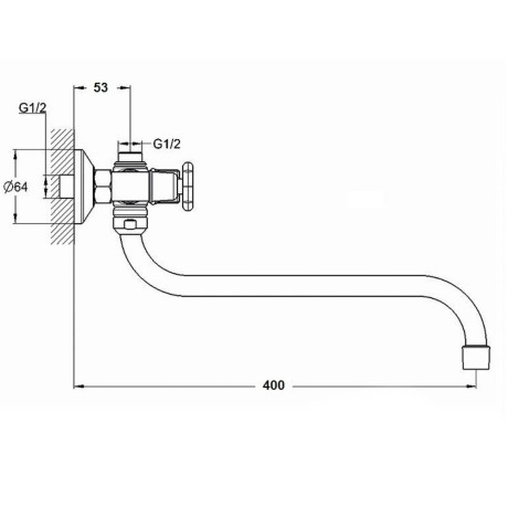 RAIN Смеситель для ванны Венера, круглый излив 35см, керам. кран-буксы 1/2, душ. набор, латунь, хром