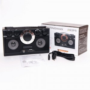 Радиоприемник БЗРП РП-304", УКВ/СВ/КВ, 4xR20, 220V, USB,SD, стерео, 24х9.5х14.5 см.