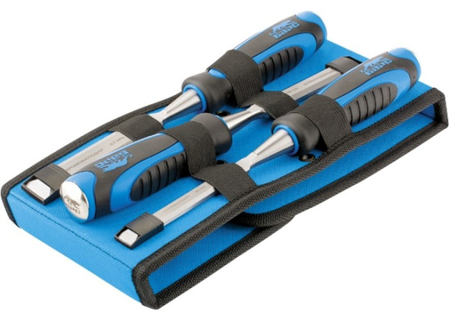 Набор долот-стамесок плоских, 3 шт, 12-16-20 мм, двухкомпонентная рукоятка, металлический затыльник Барс