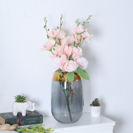 ВСЁГАЗИН Ваза, 7x14x26 см, стекло, цвет серый с золотой окантовкой