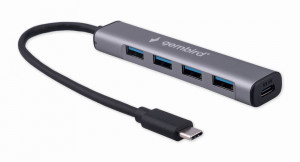 Разветвитель USB3.1 Gembird 4хUSB, с доп.питанием (порт Type-C), кабель Type-C 19см,алюминий,коробка