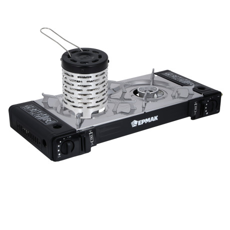 ЕРМАК Плитка газовая двухкомфорочная портативная с переходником, в кейсе, 64х27х9см