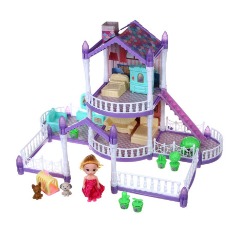 ИГРОЛЕНД Дом для куклы с акс., питомцами и куклой, 113 пред., ABS, PP, полиэстер, 30х8х23 см
