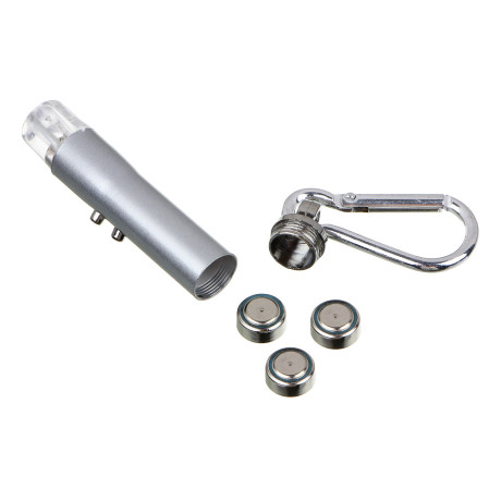 ЕРМАК Фонарик-брелок на карабине 1 LED + УФ + лазер, 3xLR44, алюминий, 6,6х1,2 см