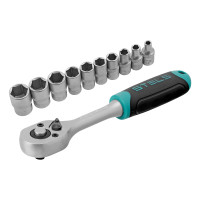 Набор торцевых головок, 1/4&quot;, головки 4 - 13 мм, с трещот. ключом, CrV,11 предметов Stels