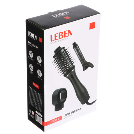 LEBEN Фен-щетка для волос, 3 насадки, 1200 Вт, металл, пластик, черный