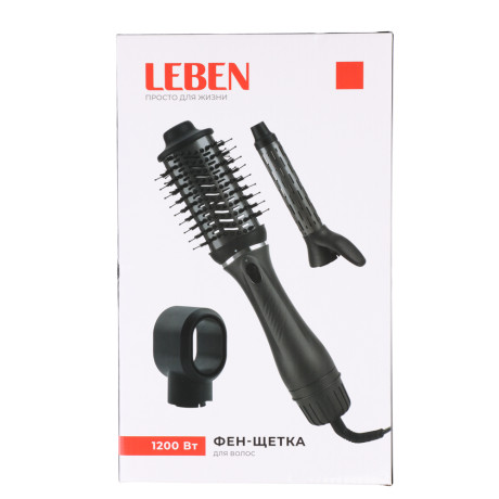 LEBEN Фен-щетка для волос, 3 насадки, 1200 Вт, металл, пластик, черный