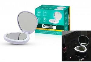 Camelion M147-SL св-к зеркало складное с LED-подсветкой 2xCR2032 (в/к) 80x90, увелич 5 раз, белое