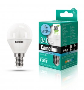 Camelion Шар G45 E14 10W(840lm 220°) 4500K 4K матов. 90x47 пластик LED10-G45/845/E14