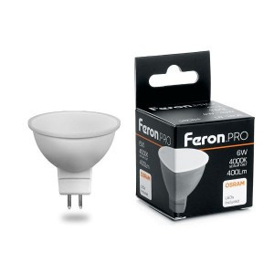 Feron.PRO MR16 GU10 230V  6W(400lm) 4000K 4K матовый  57x50 OSRAM LED LB-1606 38087