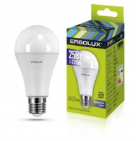 Ergolux ЛОН A65 E27 25W(2425lm 270°) 6500K 6K матовая 127x64 пластик/алюм. LED-A65-25W-E27-6K