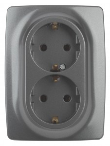 ЭРА 12 12-2108-12 роз. 2X2P+E Schuko со шторками, 16A-250В,  графит (10/100/2000) 5980