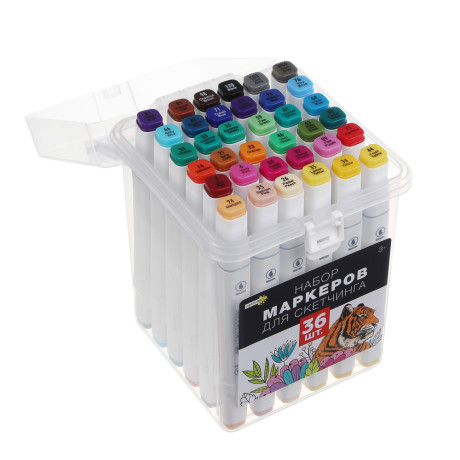 ХОББИХИТ Набор маркеров для скетчинга, пластик, 13х13х17см, 36 цветов