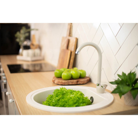 RAIN Смеситель для кухни Веста, высокий излив, картридж 35мм, латунь, под гранит, белый