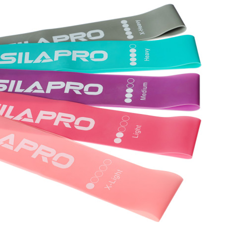 SILAPRO Набор фитнес резинок 5шт (2,5кг, 4,5кг,7кг, 9кг, 14кг), 60х5см, латекс