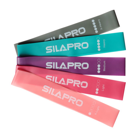 SILAPRO Набор фитнес резинок 5шт (2,5кг, 4,5кг,7кг, 9кг, 14кг), 60х5см, латекс