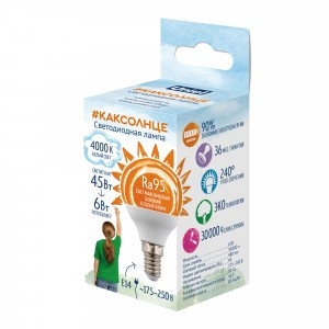 Uniel Шар G45 E14 6W(480lm) 4000K 4K 78x45 матовая LED-G45-6W/4000K/E14/FR/RA95 PLK01WH #как солнце