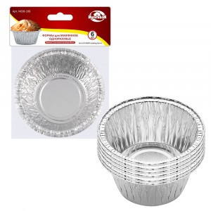 Форма д/маффинов, набор 6шт/уп,цена за уп,100мл,7,5*4см(кратность 6шт!!!),алюминий МО8-106 Мультидом