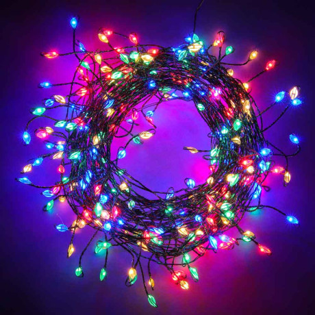 СНОУ БУМ Гирлянда эл. нить росы мишура 10м, 280LED, мульти, пост.свеч., мед.провол., зел. цвет, 220В