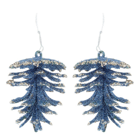СНОУ БУМ Набор декоративных украшений "Шишки" 5,2x7,4 см 2 шт, пластик, глиттер, синий