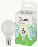 ЭРА GREEN LINE лампа св/д шар P45 E14 6W(600lm) 4000K 4K P45-6W-840-E14 46x106 67028
