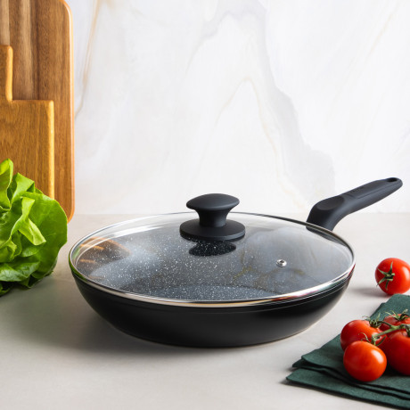 SATOSHI Стоун Сковорода литая с крышкой d28см, антипригарное покрытие мрамор, индукция