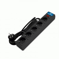 DOMTOK Сетевой фильтр (удл.) ПВС 3х1 5роз. 5м 10А черный земля,выкл,автомат (15!) 2539