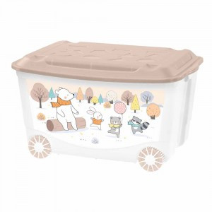 Ящик д/игрушек на колесах "зверушки на опушке" 580х390х335 мм 45л темно-бежевый 43138093251 Бытпласт