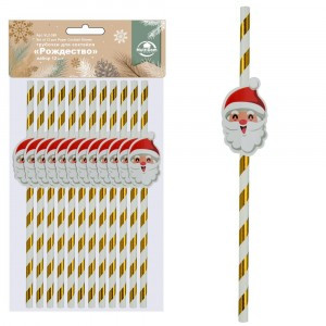 Трубочки для напитков Рождество 26см, н-р 12шт/уп, цена за уп (кратность 6!!!) VL2-389 Мультидом