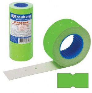 Этикетка PN 21*12мм BRAUBERG прямоуг, зеленая, КОМПЛЕКТ 5 рулонов по 600шт, 123571