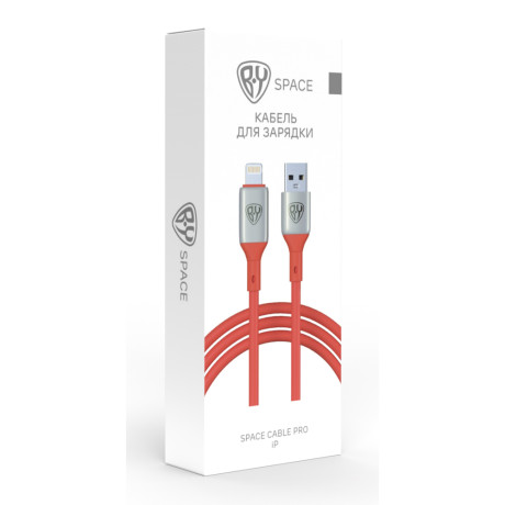 BY Кабель для зарядки Space Cable Pro iP, 2.4А, 1м, Быстрая зарядка, штекер металл, красный