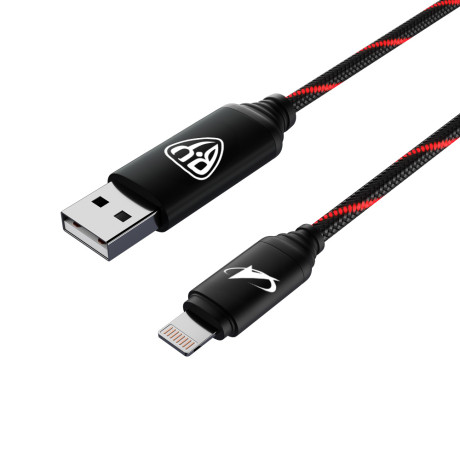 BY Роскосмос Кабель для зарядки Армированный iP, 1м, Быстрая зарядка 2.4А, 12W, красная подсветка