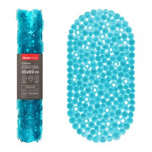 Коврик д/ванной на присосках ФИДЖИ 35*69см, ПВХ, бирюзовый, овальный, 75479 Master House