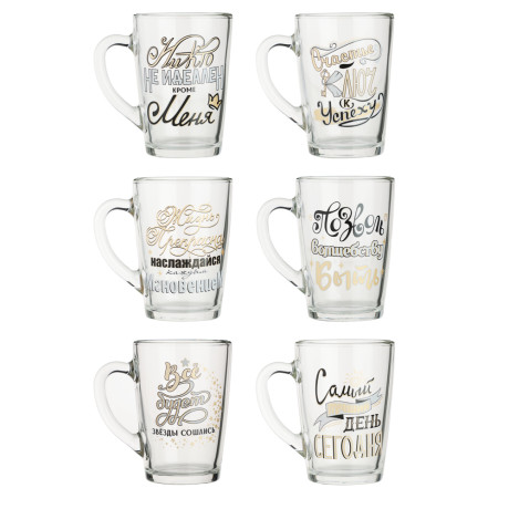 ОСЗ Кружка стеклянная На позитиве, 300мл, 6 дизайнов