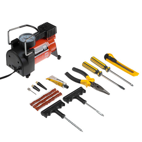 ЕРМАК Набор 12 предметов с компрессором "Торнадо" АС-580, 45 л/мин, 150Вт