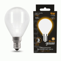 Gauss Filament Шар 9W(590lm) 3000К 2K E14 milky матов. филамент (нитевидная) 105201109