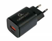 Зарядное устройство Cablexpert 30Вт, 3А, QC3.0/PD, 2 порта: USB и Type-C, черный, пакет