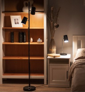 Uniel св-к св/д напол торшер 2х6W(2x450lm) сенс/дим, металл/пластик 1575x220 черный ULM-T600 BLACK